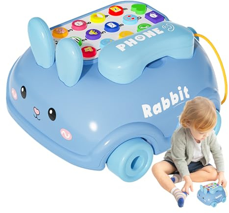 Imagínese un teléfono para bebés, juguetes telefónicos para niños | teléfono haciendo coche con ruedas | estilo conejito, narración de historias divertido, juguete de actividad musical, juego de