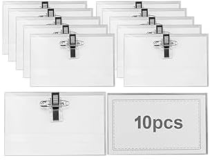 10 stycken namnskyltar, 90 x 56 mm, transparent, med klämma och nålnål, perfekt för kläder. Namnskylthållare för skola, kontor, konferenser, företag och evenemang