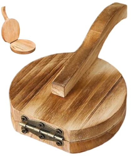 1 machine à boulettes en bois – Presse à tortilla manuelle 2 en 1 pour peaux de boulettes, emballages de gyoza, tortillas maïs, pains plats – Outil cuisine avec poignée ergonomique, marron..