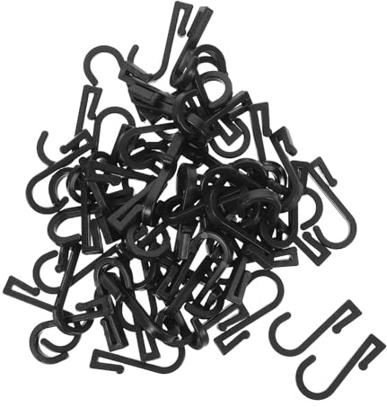 JOINPAYA Lot de 100 Crochets en Plastique de S, Noirs, Plats et Solides, 2 Mm D’épaisseur, pour Rail de Rideau, à Suspendre D’évier et Rangement Atelier, Accessoires Utilitaires pour
