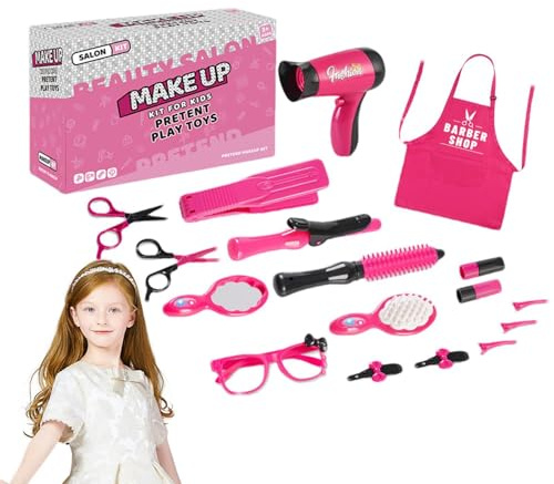 Barnfrisörsalongslekset - Rollspel För Flickor Frisörset, Realistiska Hårfönstraightener-leksak, Tillbehör Förr Hårstyling Med Förkläde | Pedagogisk Skönhetssalongssats För Barnrum