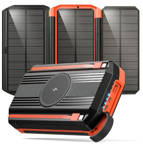 63200mAh Solar Powerbank Schnellladen, 15W Wireless Charger für Smartphone