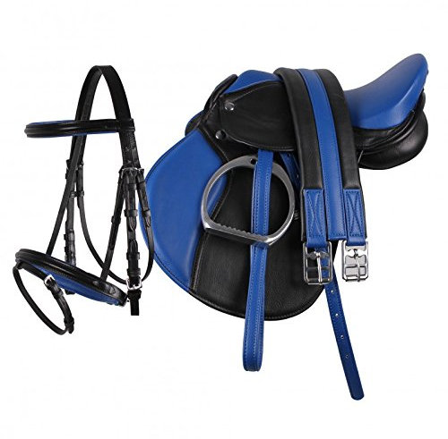 Equipride Pony Power - Set completo di sella in finta pelle, 33 cm, colore: Blu