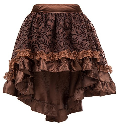 Bslingerie® Ladies Gothic Steampunk Asymmetrical Lace Short Skirt Plus Size (Brown, S)