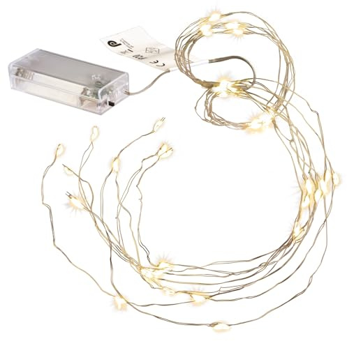 Nipach GmbH 2er Set Lichterregen – 2 x 48 LED warm weiß 8 silberne Drähte mit je 6 LED Batterie Timer Lichterkette Weihnachtsdeko Lichterbündel Xmas