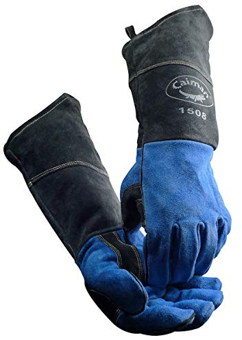 Caiman Premium Split Cowhide MIG/Stick Welding Gloves, Scalloped Cuff, Fleece Lining, Kontour Design, Blue/Black, Large (1508)