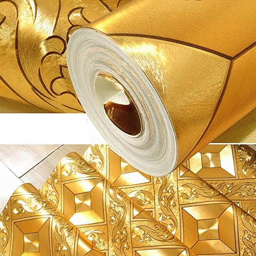 YangYun Home Decoration Rouleau de papier peint moderne de épais et étanche à paillettes dorées pour plafond d'hôtel/décoration/bar - Non collé PVC, or jaune, 1.73' W x 32.8' L