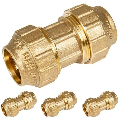 Suinga Confezione da 4 manicotti in ottone 20 mm per tubo in polietilene da 20 mm, raccordo in ottone 20 mm, raccordo in ottone 20 mm con certificato Aenor
