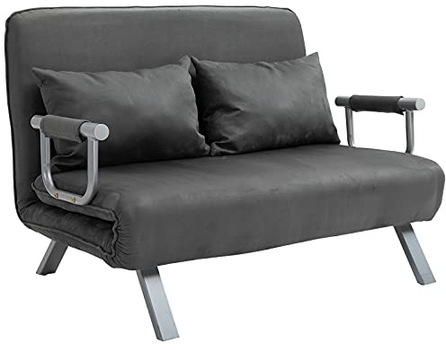 HOMCOM 3 in 1 Schlafsofa Schlafcouch 2 Sitzer 185x105cm Grau | 2 Sitzer Sofa mit Schlaffunktion, Samtoptik, Chaiselounge, 5-stufig Verstellbare Rückenlehne, Wohnzimmer, Schlafzimmer