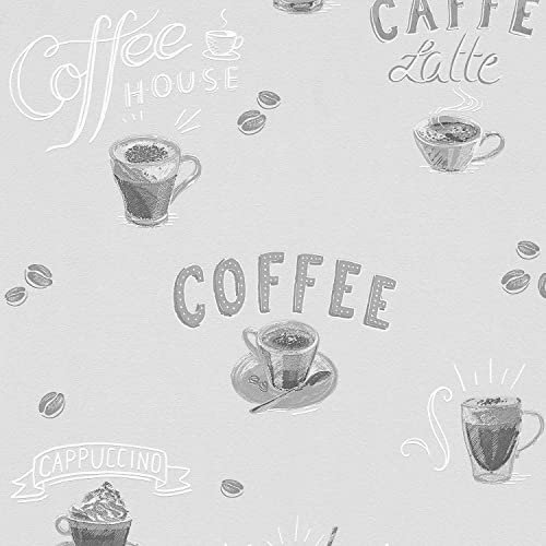 YöL Grey Coffee House Wallpaper Paste The Wall Vinyl Kitchen Textured Home Decor DIY