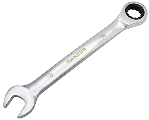 DAKCOS Chiave combinata a cricchetto 18 mm - Chiave combinata metrica a cricchetto in CR-V con finitura cromata opaca