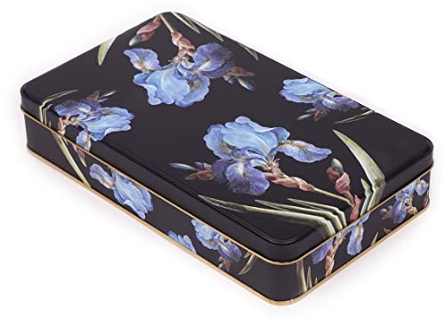NOTIQUE Scatola di latta in metallo con coperchio, stile nostalgico, scatola per biscotti, contenitore per piccoli oggetti, collezione Herbarium (Iris)
