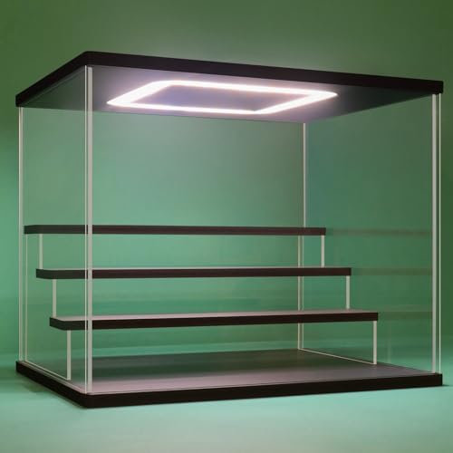 Nonemey Acryl Vitrine Schaukasten mit led 2/3/4/5/6 Stufen Display Case Box für Modellautos Figuren Collectibles (Schwarz 4 Stufen 31.5x24.5x26.5cm)