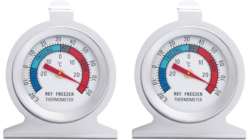 Termómetro para frigorífico de acero inoxidable, 2 unidades, doble escala, para colgar y colocar sobre la pared, alta precisión, lectura rápida, apto para congeladores, frigoríficos y cámaras