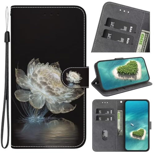 KRjcsfhy Hülle Case für Samsung Galaxy S22 Plus, Lederhülle [ Premium Echtleder] [RFID Blocker] [Kartenfach] [Magnet] TPU Stoßfeste Klapphülle TPU Schutz für Samsung Galaxy S22 Plus,Kristallblume
