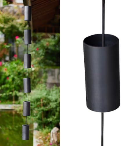 Copper Rain Gutter Chains for Eaves Drainage, Outside Rain Chimes Rainwater Collector, Garden Ornament Rain Chains Downspouts, 6 Cups/m (Color : Black, Size : 5m (16.4ft))