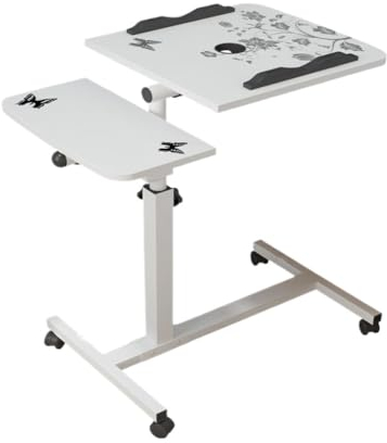 Schreibtischbett, zusammenklappbarer kleiner Apartmenttisch, Schlafzimmer, mobiler einfacher Schreibtisch, drehbarer Nachttisch für zu Hause, fauler Laptoptisch, Bettschreibtisch (Farbe: Weiß, Größe: