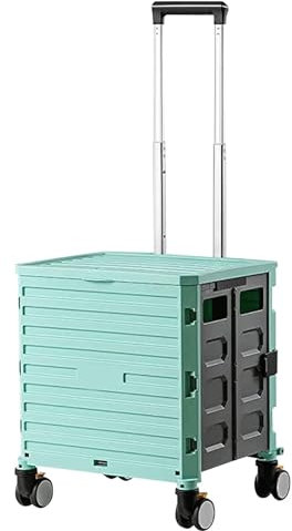 Vagn hopfällbar kundvagn med 4 universella hjul, bärbar vagn, livsmedel shoppinglåda – 39,5 x 35,5 x 95 cm trappvagn (grön)