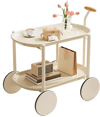 Moon C Trolley-Tisch mit großen Rollen, dekorativer Beistelltisch für Zuhause, kleiner Nachttisch, Couchtisch mit doppellagigem Tablett