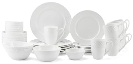 Mikasa Trellis Bone China Lightweight Chip Resistant 40 Piece Dinnerware Set, Service for 8