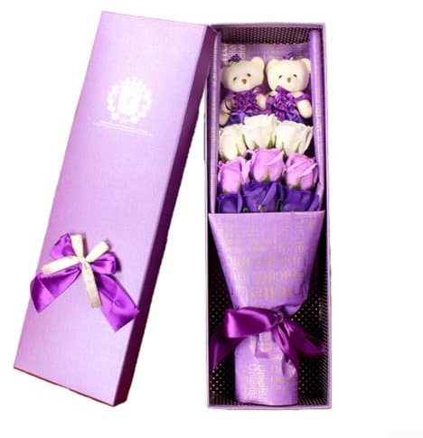 Magnifique bouquet de 9 fleurs de savon de rose d'ours qui parle des bouquets d'amour et de soin (violet)