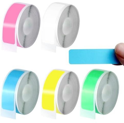 JASFLY 5 Rollen Thermo-Etikettenband für L11/R11/HP1/P12/P15, 12 * 40mm Etikettenband Wasserfeste für D30/D35/Q30/B100/B100n/88X für Haus, Büro, Schule 160 Etiketten/Rolle (Farbe)