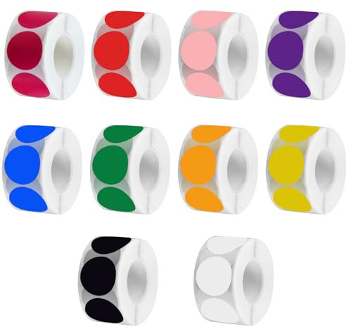 Pegatinas Colores 5000 Piezas Etiquetas Adhesivas Colores Redondas, 10 Rollo Etiquetas Adhesivas Pequeñas, Pegatinas Circulos 25mm, Para Marcar Organizar (Redonda)