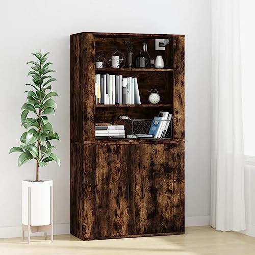MOBCANT Highboard, Küchenbuffet Vorratsschrank Storage Cabinet Schuhschrank Geeignet für Küche Foyer Wohnbereich Schlafzimmer Räuchereiche Holzwerkstoff