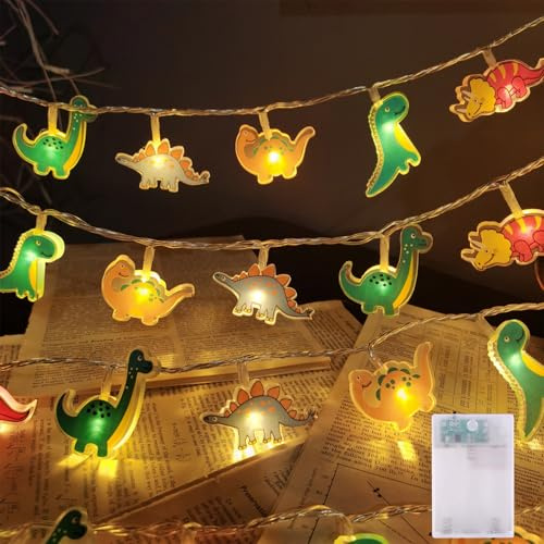 Hopelit 1.5m 10LED Dino Lichterkette Kinderzimmer, Lichterkette Batterie Wasserdicht mit Timer Nachtlicht für Kinderzimmer Junge Mädchen Baby Bett Hausbett Geburtstag Geschenk Party Deko