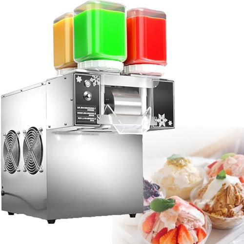 Machine à Glace PiléE éLectrique Automatique, Broyeur à Cornets De 120 à 180 Kg/Jour, Machine à Glace Flocons, Machine à Desserts Maison, Glaces à Vitesse RéGlable, Quatre FûTs De 2,5 Litres,750w