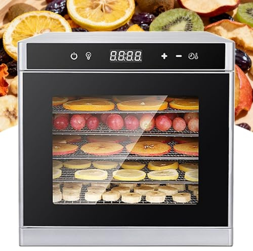 pealiritansemen Deshidratador De Alimentos De 700 W | Secador De Acero Inoxidable | Secador De Alimentos Eléctrico | Control De Temperatura Y Temporizador para Cecina, Carne, Fruta, Verduras Silver
