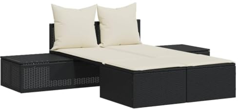 Tomostar Bain de Soleil, Chaise Longue Double Jardin Extérieur Transat pour Piscine avec Coussins Noir résine tressée