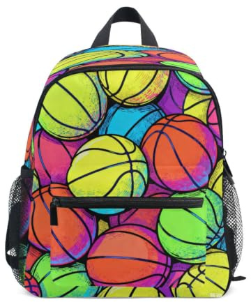 KLL handbagage ryggsäckar för barn basketmönster fluorescerande färg, Basketmönster fluorescerande färg, Small, Mode