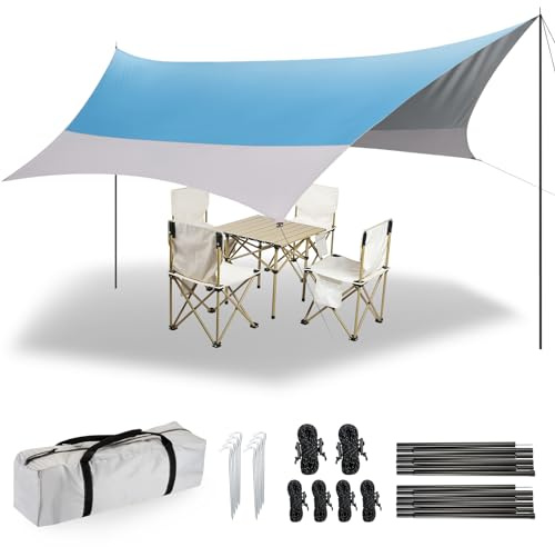 Forceatt Toldo de Refugio Impermeable, 3.7 * 4.3m Hamaca Tienda Tarp con 6 Puntos de Sujeción se Puede Usar con Carpa y Hamaca en Campamentos, Caminatas, Mochileros y Jardín.