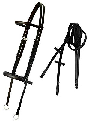 Exion Englische gebisslose Trense mit Zügeln für Pferde, Crossunder-Zaumzeug, gebisslos, Größe: Full, Cob, Over, Pony, Farbe: Braun, Schwarz