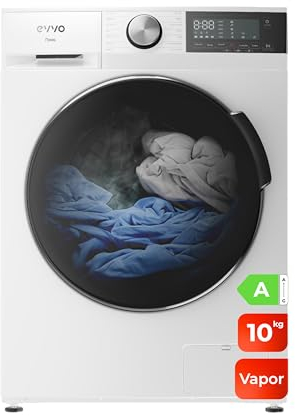 EVVO Lavadora 10kg, Vapor, Bajo consumo, Clase A, Motor Inverter, Hygiene Pro, Lavado Rápido 15', Tambor ePROTECT, Inicio Diferido, 1400 rpm, 15 programas, Carga frontal, Nature (10Kg, Blanco)