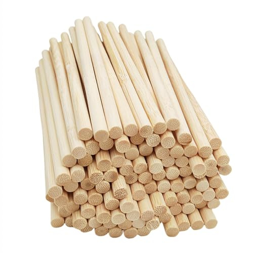 Anktily 100 st naturliga runda trästavar i bambu, 0,8 cm extra långa oavslutade hantverkspinnar i bambu för trähantverk, konstprojekt och gör-det-själv-hantverk (20 cm långa)