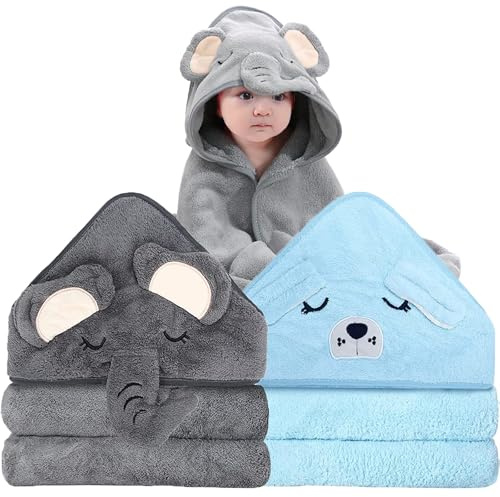 2-pack bambu-babybadhanddukar 80x80 cm, huva, barnhandduk