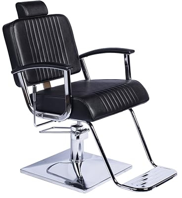 Genérico Silla de Peluquería Reclinable con apoyapies y Cabezal Acolchado. Base Cuadrada de Cromo, Negro