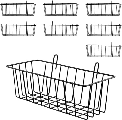 SINJEUN 8 cestas de rejilla para colgar, cesta de metal con gancho para colgar, 23 x 10 x 7,5 cm, rejilla de pared, cesta de metal, cestas de estante para macetas, estantes, organización, color negro