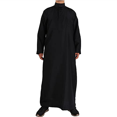 RUMAOZIA Ropa árabe hombre caftán hombre manga larga lino túnica elegante botón abajo bata musulmana con bolsillo en el pecho camisa larga medieval monocolor étnico camisón oración para hombres