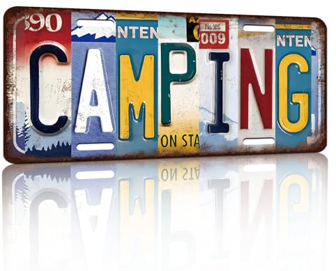 Vintage License Plate Wall Decor Camping Tin Sign for Home Office Garage Bar Restaurant Living Room Garden Yard 12 x 6 Inches (25103)