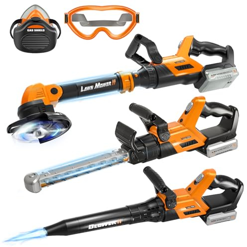 Kids Tool Set, 3 in 1 Kids Power Garden Tools with Sounds & Lights, Toy Weed Wacker, Toy Leaf Blower and Hedge Trimmer, Outdoor Toys, Toy Tools, Christmas Birthday Gifts for Boys 3 4 5 6 7 8 Year Old
