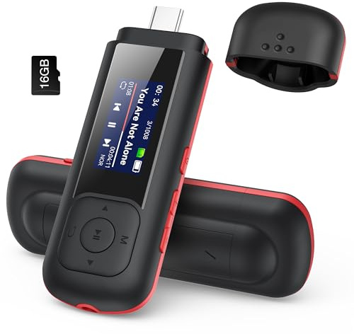 AGPTEK 16GB Lettore MP3 con USB-C, Portatile 2-in-1 Tipo-C e Lettore Musicale USB, Chiavetta USB con Radio FM, Registrazione, Supporto Connessione Telefono