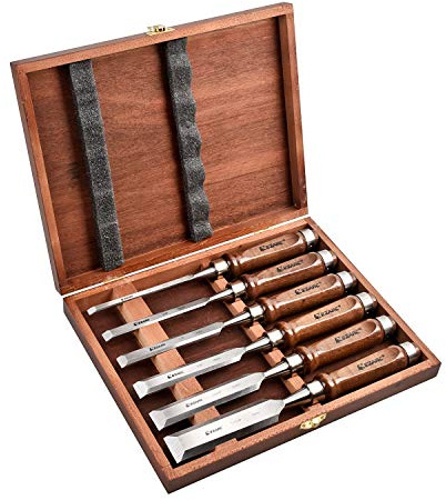 EZARC 6 Pieces Wood Chisel Tool Sets Woodworking Carving Chisel Kit with Premium Wooden Case for Carpenter Craftsman