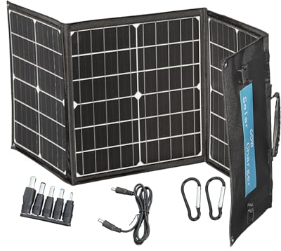 60W Caricatore Solare per esterni - Caricabatterie Solare Portatile con ricarica rapida Tre porte per il campeggio iPhone iPad Samsung Galaxy LG Cellulari e dispositivi