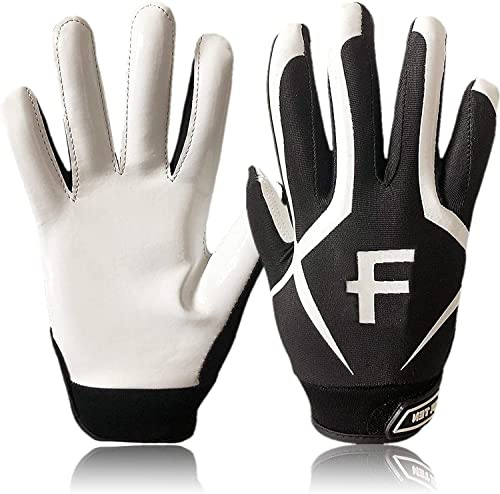 FINGER TEN American Football Receiver Handschuhe für Youth Jungen Mädchen, Torwarthandschuhe rutschfest Impact Palm Protection Outdoor Sport, Wasserdicht Gloves Fit Kinder Alter 5-14 (Weiß, M)