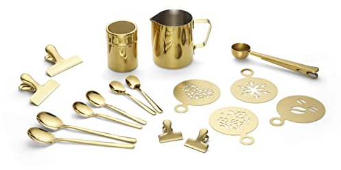 ECHTWERK Kaffeezubehör-Set, 23-tlg, Milchschaumkännchen 350 ml, Kakaostreuer, 4x Espresso-, 4x Cappuccino-, 4x Latte Macchiato-Löffel, 4x Kaffeeclips, EW-BA-3503G