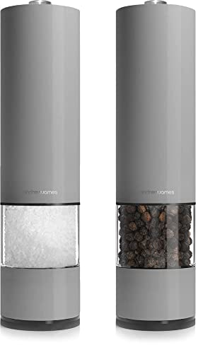 Andrew James Electric Salt and Pepper Grinder Set, Battery-Powered Pepper Mill with One-Touch Operation, Adjustable Coarseness & LED Light, Refillable Ceramic Salt, Pepper and Spice Grinder