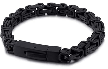 Bishilin Schwarz Armbänder 21CM, Armband Herren Edelstahl 7MM Königsarmband mit Bajonettverschluss Armband Charms Freundschaftsarmband für Männer Jugend